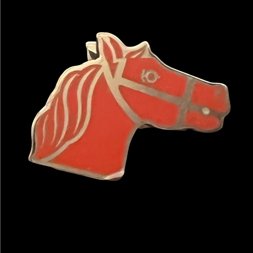 Hermes Gadrige Twilly Ring Silver Orange Metal S Scarf Clasp Horse - Picture 4 of 6